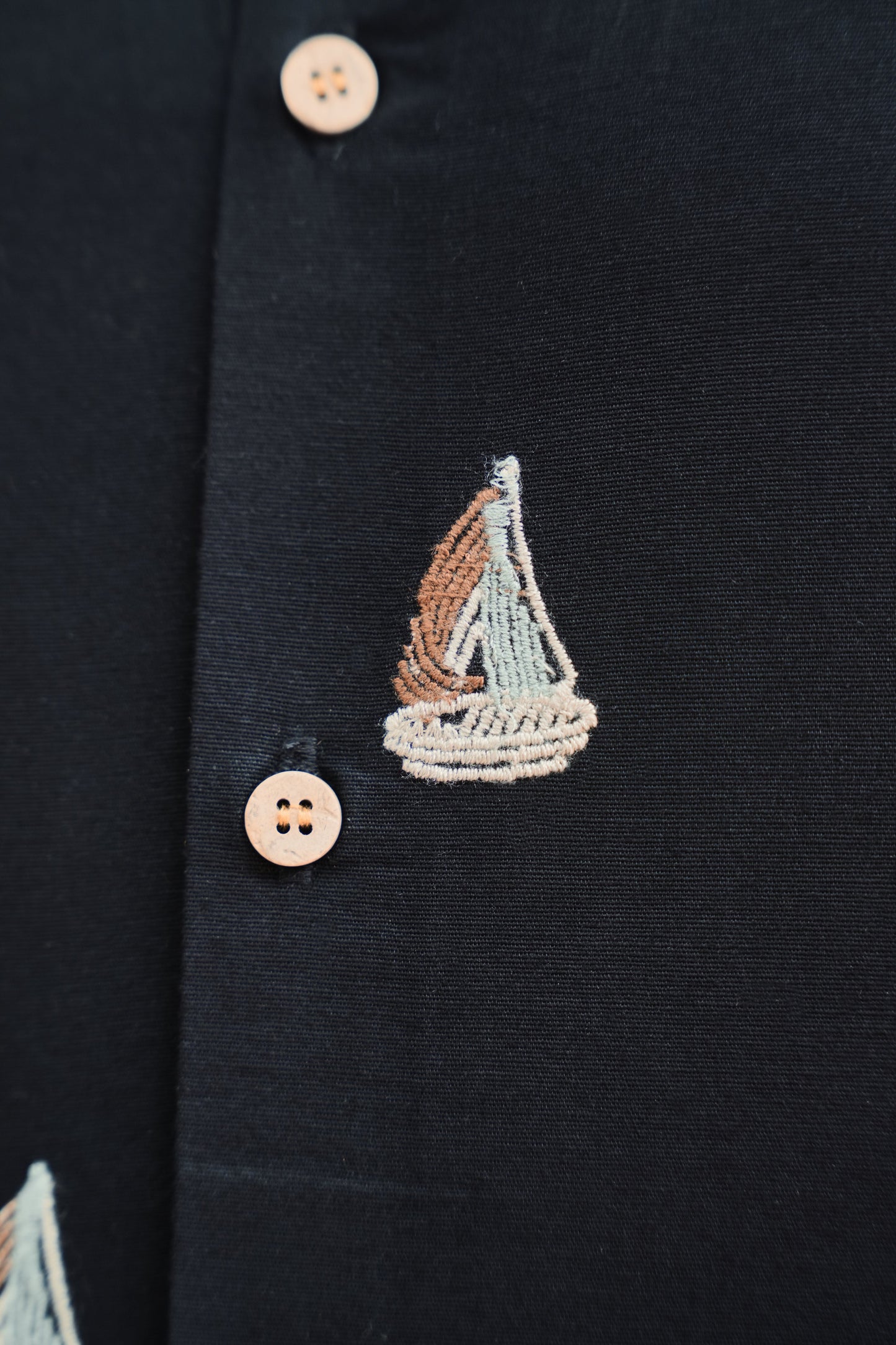 Midnight Sailboat Cotton Regular Fit Black Embroidered Shirt | Hamptons at Broadway