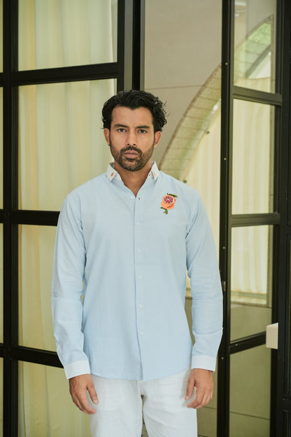 Citrus Bloom Striped Embroidery Shirt | Hamptons at Broadway