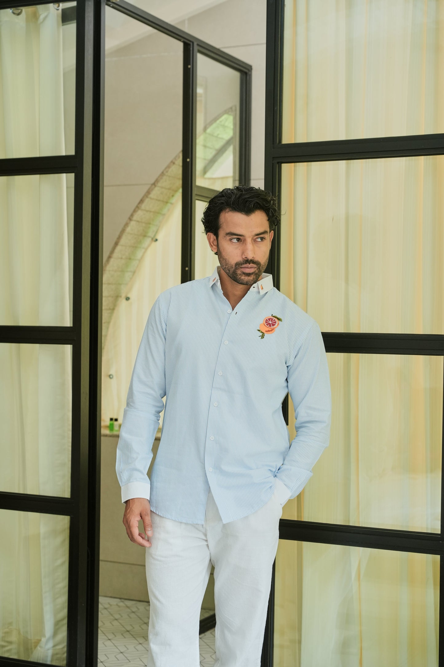 Citrus Bloom Striped Embroidery Shirt | Hamptons at Broadway