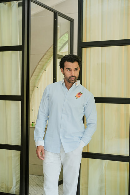 Citrus Bloom Striped Embroidery Shirt | Hamptons at Broadway
