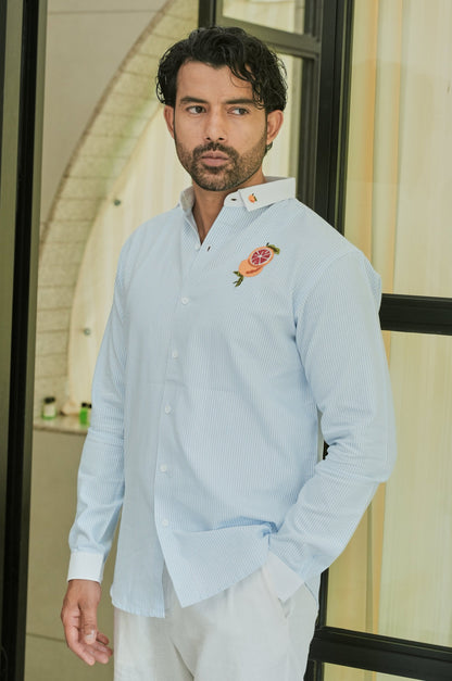 Citrus Bloom Striped Embroidery Shirt | Hamptons at Broadway