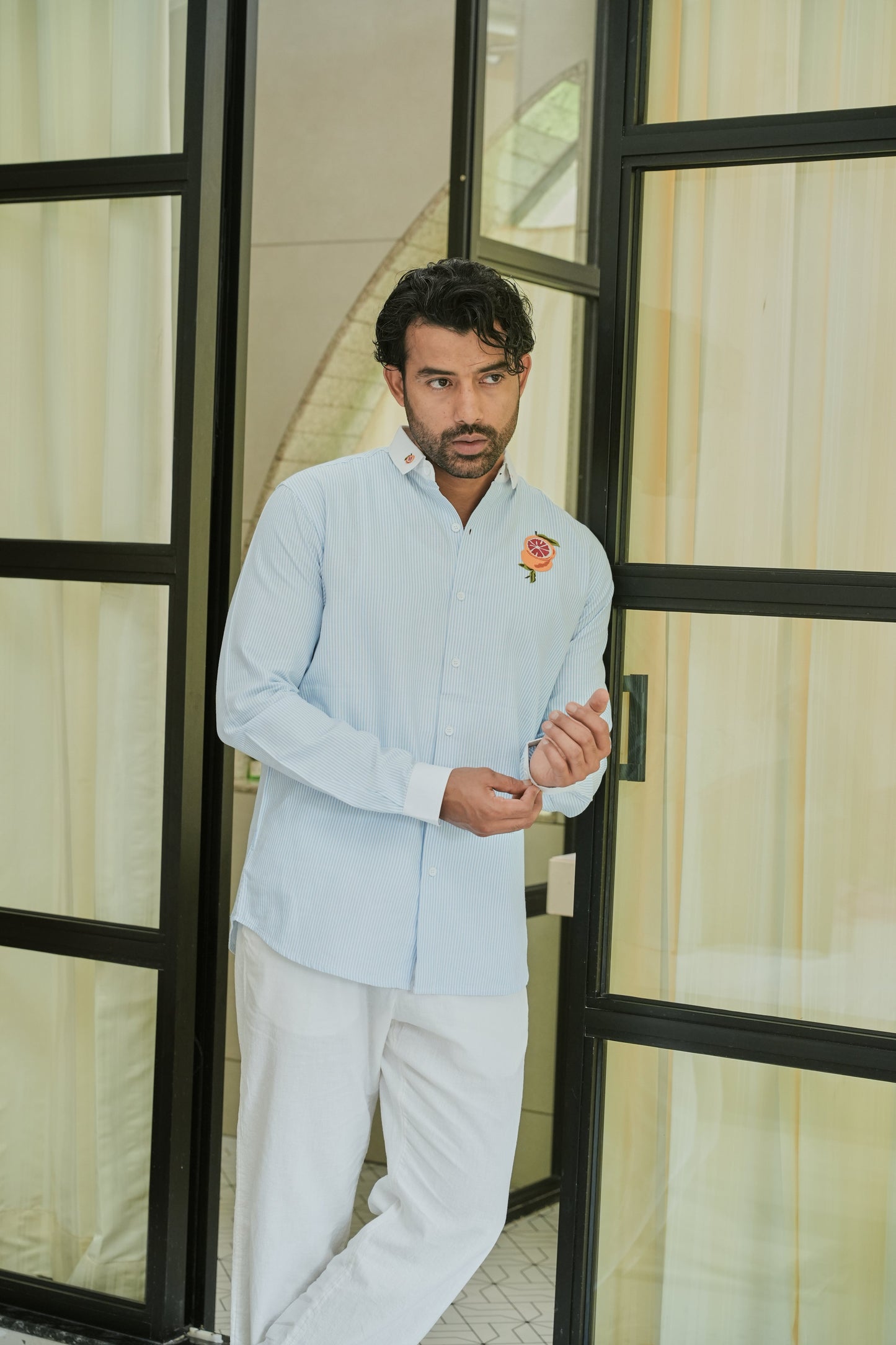 Citrus Bloom Striped Embroidery Shirt | Hamptons at Broadway