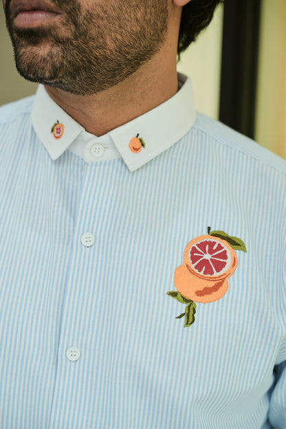 Citrus Bloom Striped Embroidery Shirt | Hamptons at Broadway