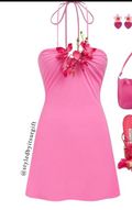 PINK GATHERED 3-D FLORAL ROSE DRESS | De Novoo at Broadway
