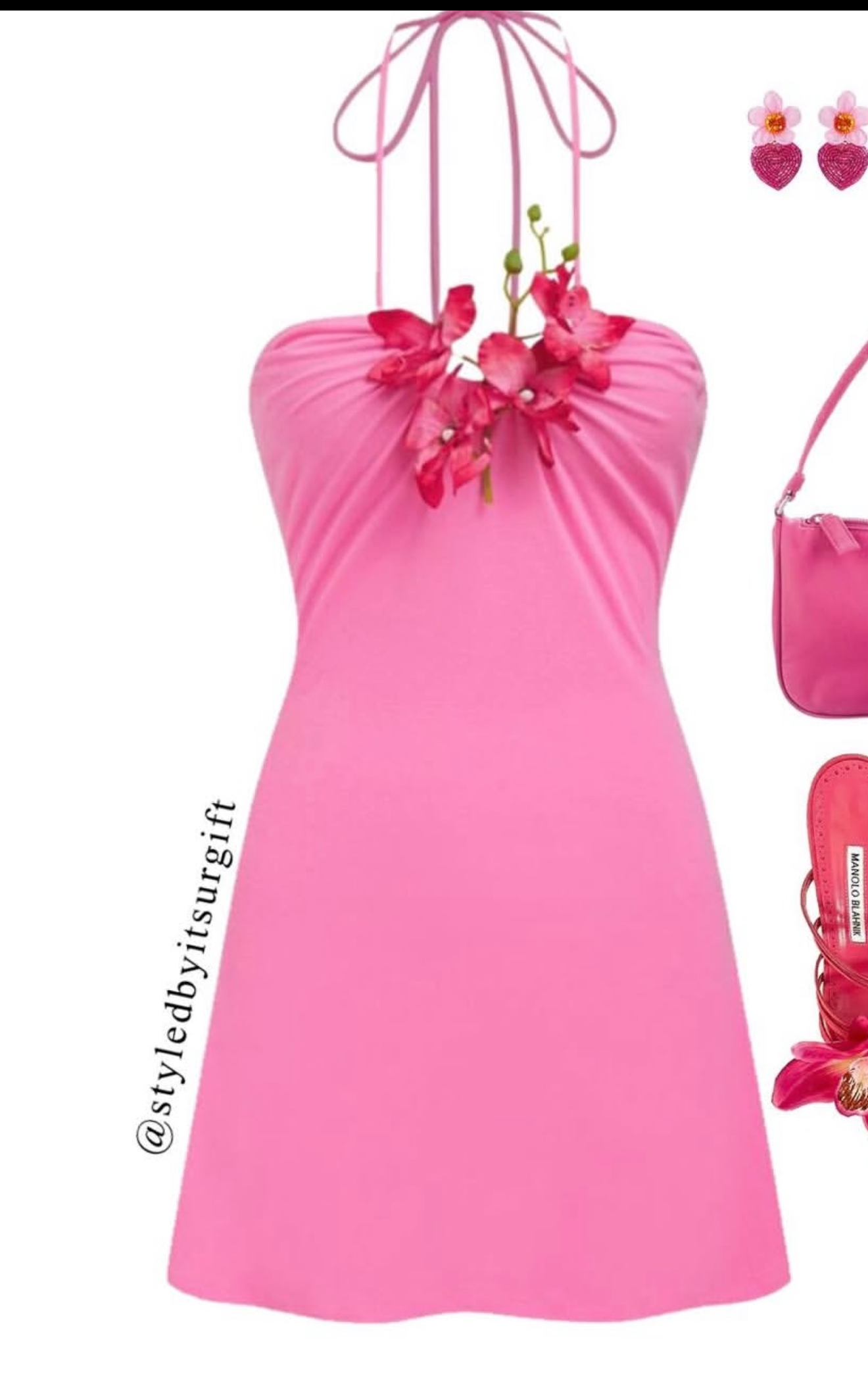 PINK GATHERED 3-D FLORAL ROSE DRESS | De Novoo at Broadway