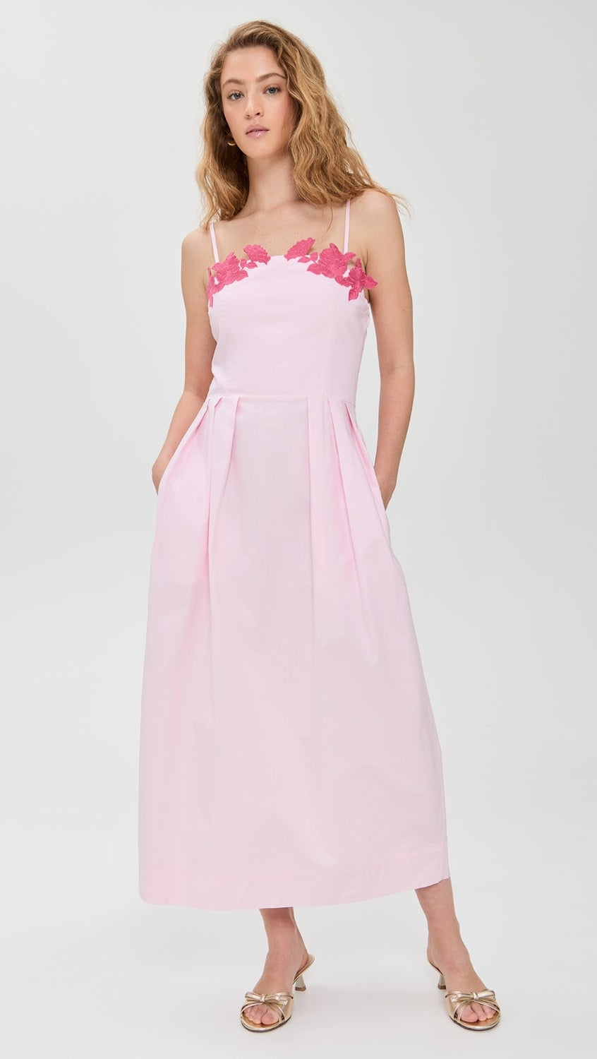 PINK ROSE EMBROIDERED MAXI DRESS | De Novoo at Broadway