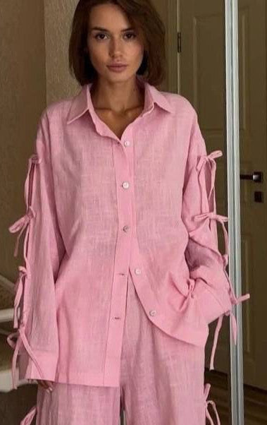 PINK TIE KNOT SLEEVE SHIRT | De Novoo at Broadway