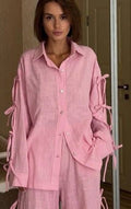 PINK TIE KNOT SLEEVE SHIRT | De Novoo at Broadway
