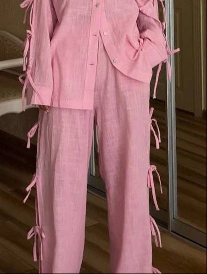 PINK TIE KNOT SLIT PANTS | De Novoo at Broadway