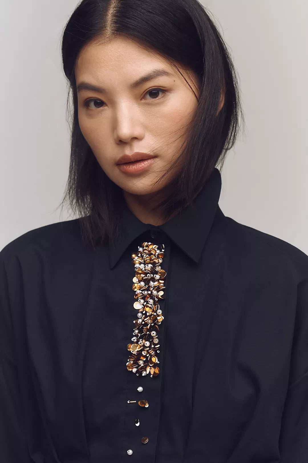 PLEATED EMBELLISHED BLOUSE SHIRT | De Novoo at Broadway