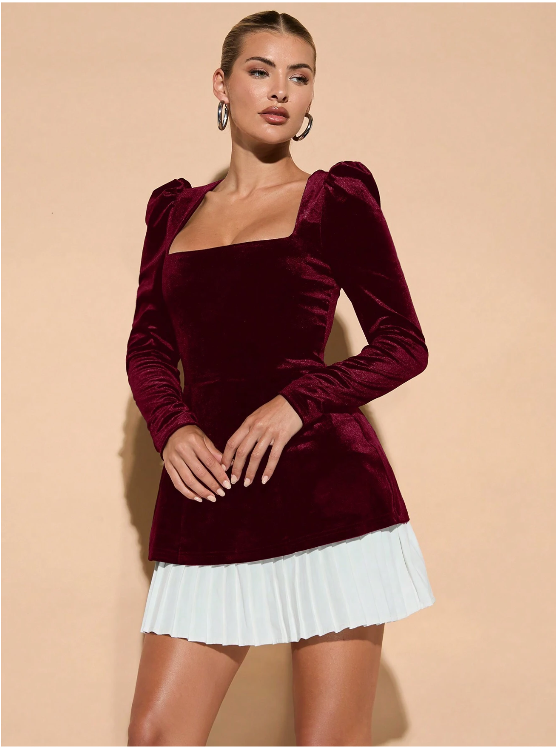 PLEATED HEM VELVET FULL SLEEVE CO-ORD | De Novoo at Broadway