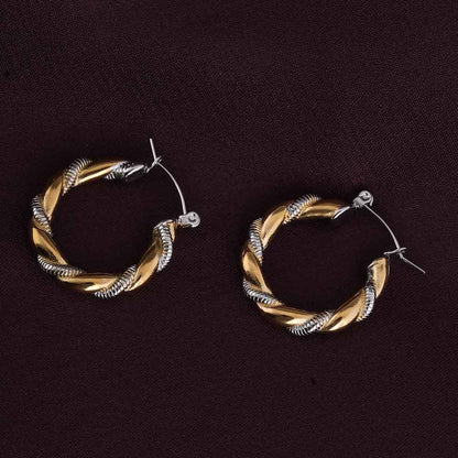 Golden Silver Twisted Hoop Earrings
