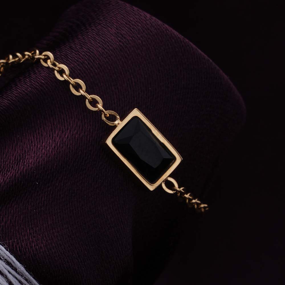Dainty Black Stone Adjustable Chain Ring