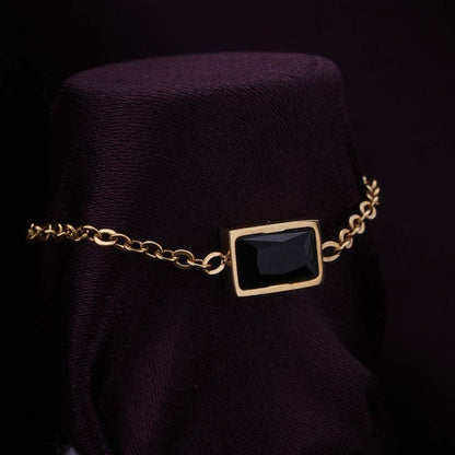 Dainty Black Stone Adjustable Chain Ring