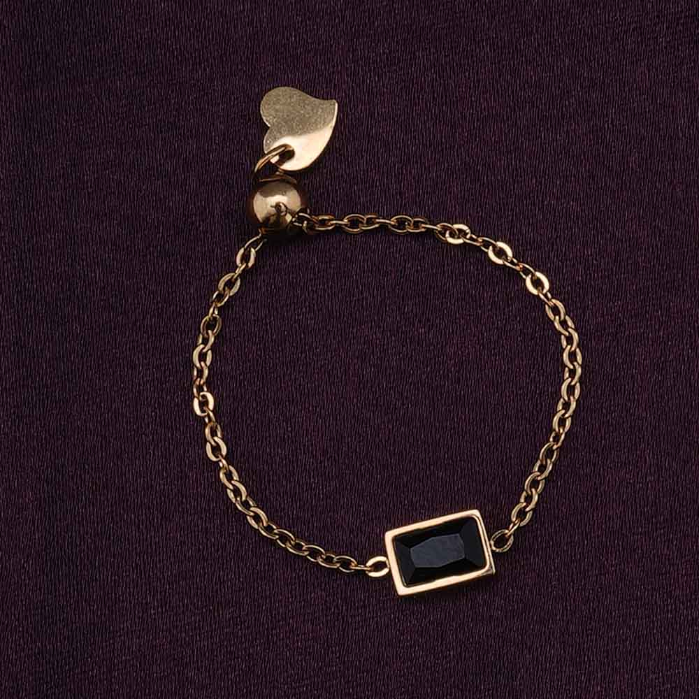 Dainty Black Stone Adjustable Chain Ring