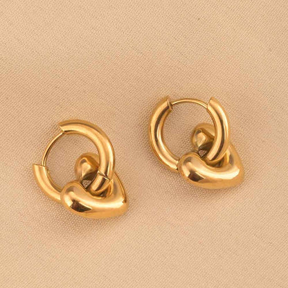 Gold Heart Hoop Drop Earrings