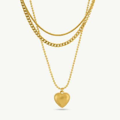 Gilded Affection Layered Heart Charm Necklace
