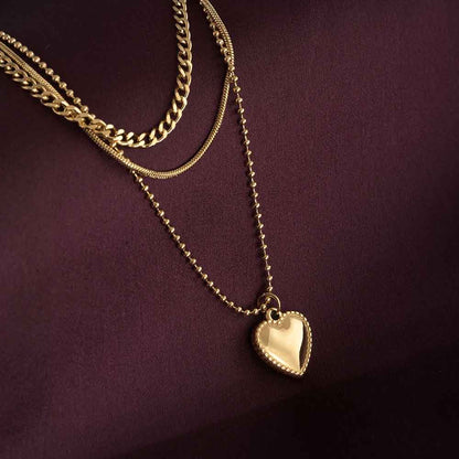 Gilded Affection Layered Heart Charm Necklace