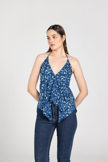 Navy Blue Halter Top With Necktie