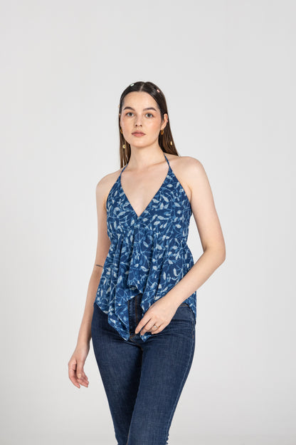 Navy Blue Halter Top With Necktie