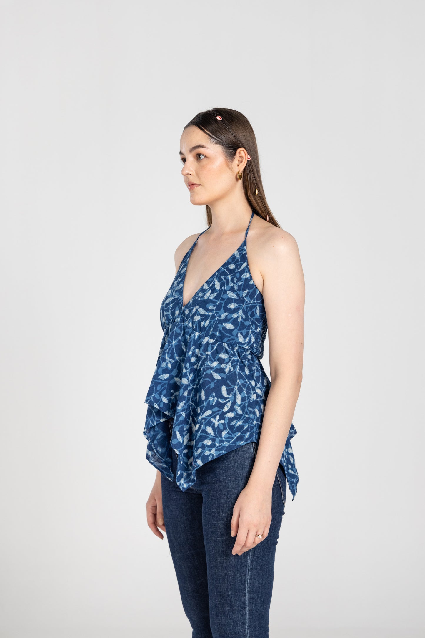 Navy Blue Halter Top With Necktie