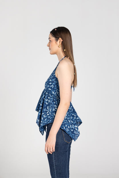 Navy Blue Halter Top With Necktie