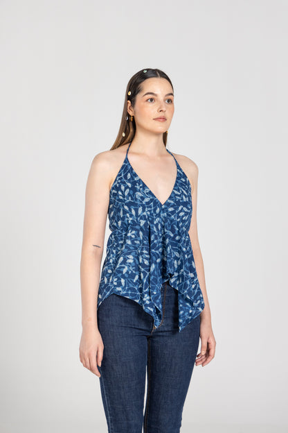 Navy Blue Halter Top With Necktie