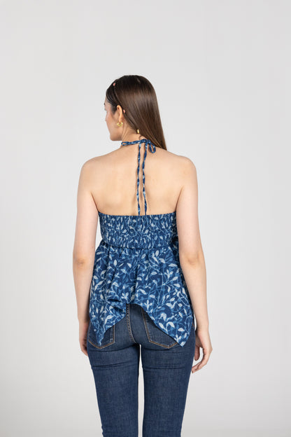 Navy Blue Halter Top With Necktie