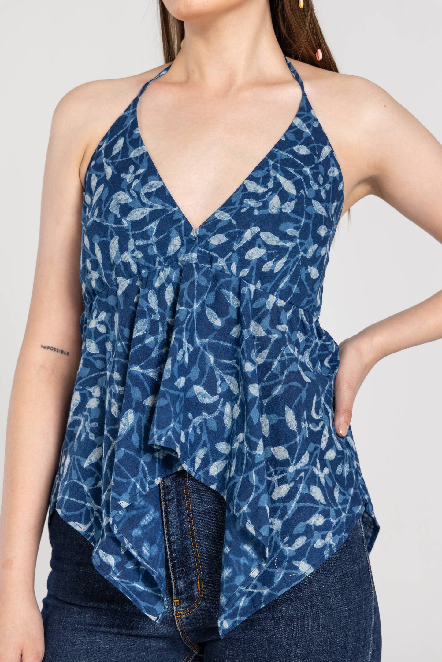 Navy Blue Halter Top With Necktie
