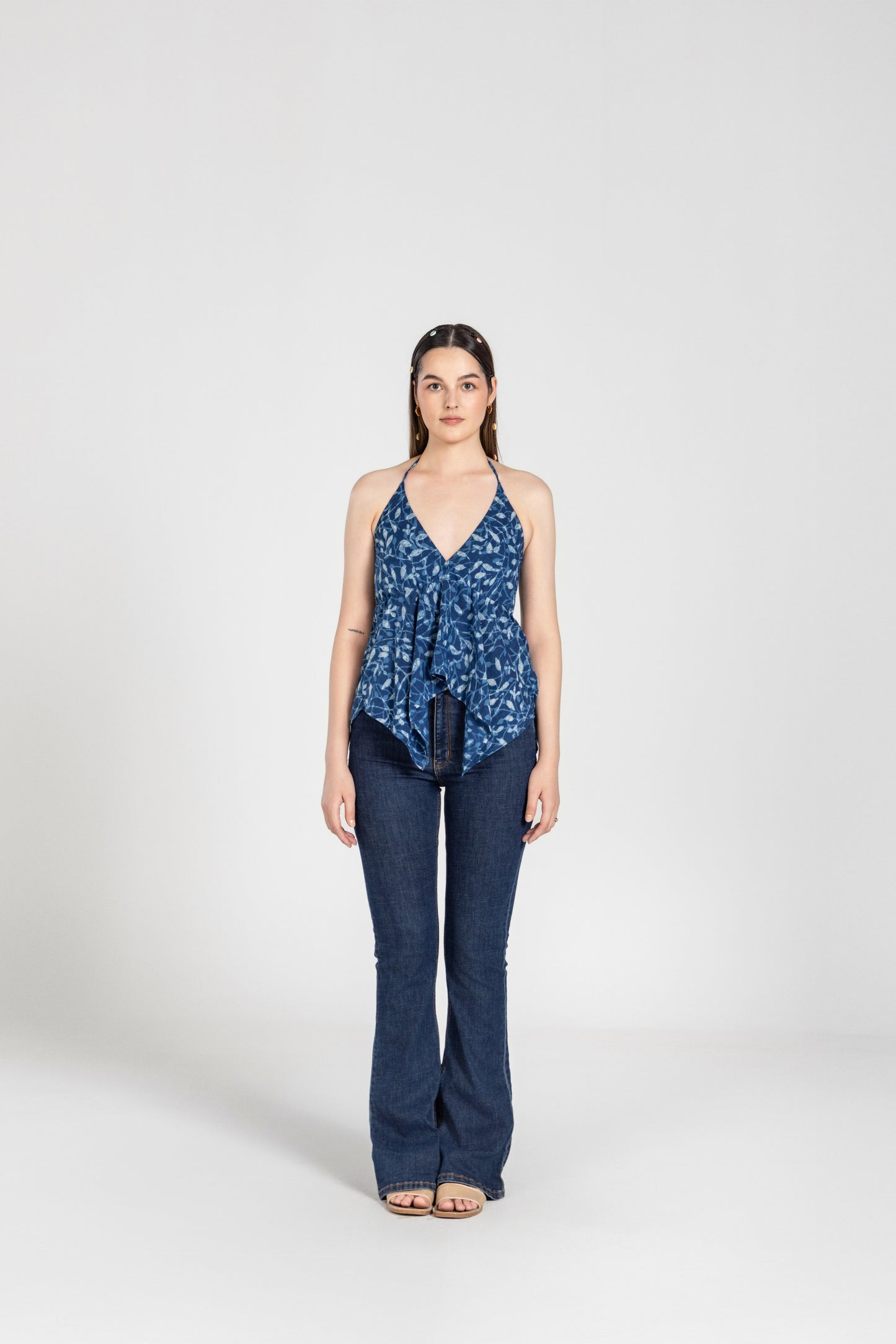 Navy Blue Halter Top With Necktie