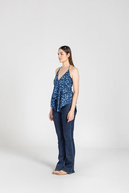 Navy Blue Halter Top With Necktie