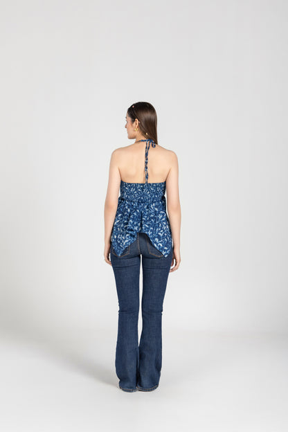 Navy Blue Halter Top With Necktie