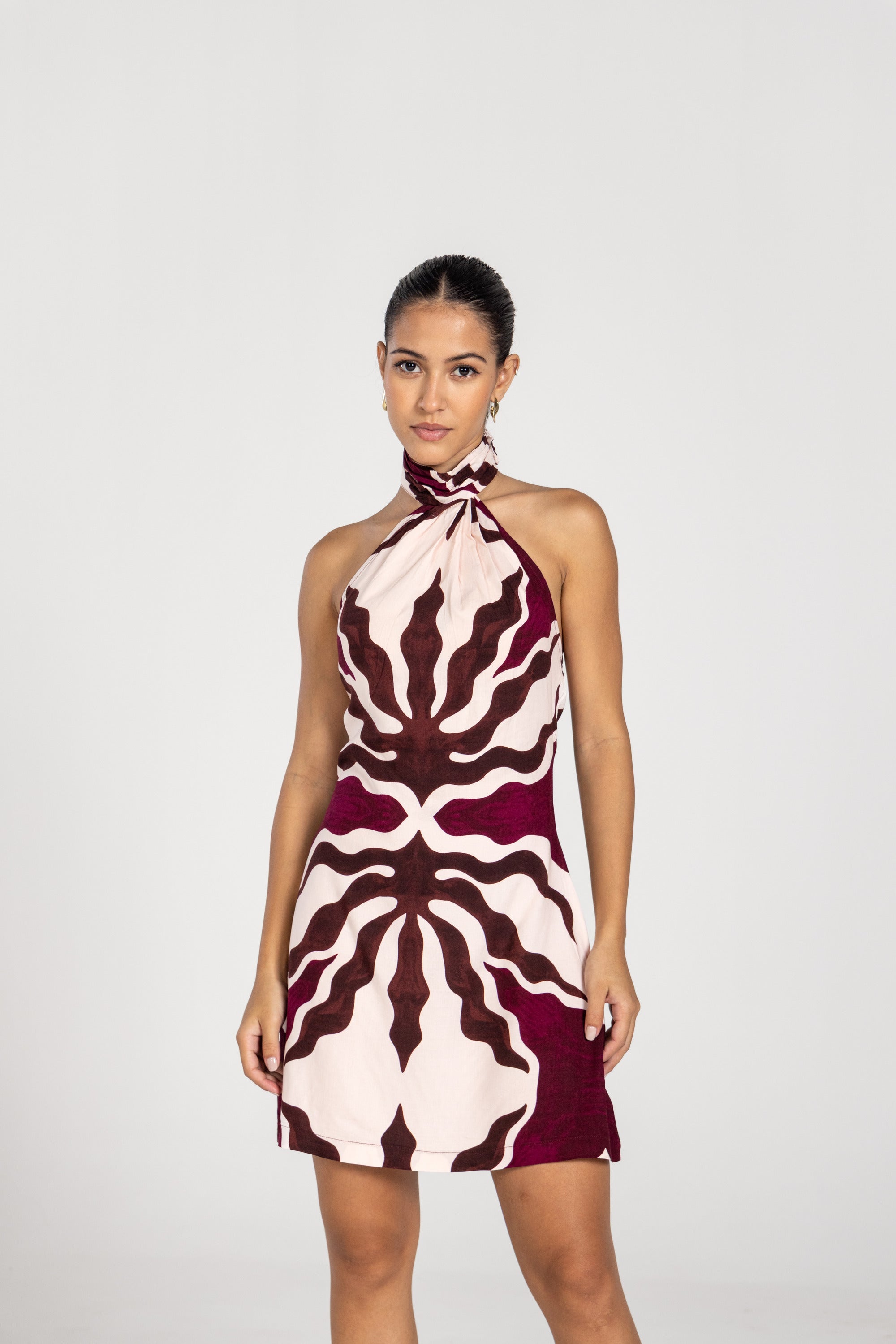Abstract Plum Scarf Wrap Mini Dress | Past Modern at Broadway