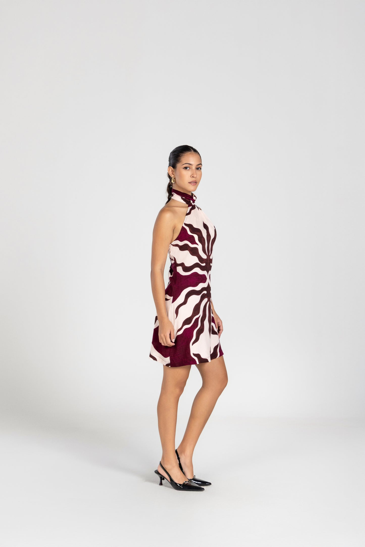 Abstract Plum Scarf Wrap Mini Dress