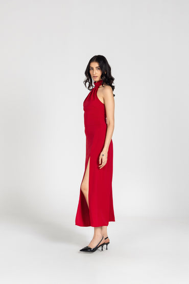 Red Scarf Wrap Maxi Dress
