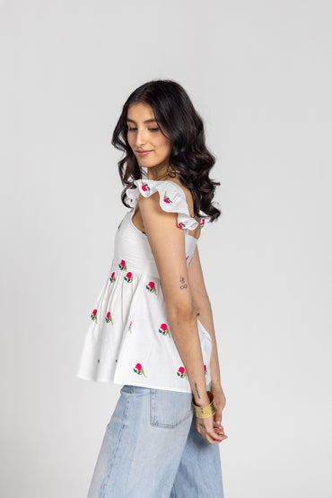 Parrot Peony Ruffle Sleeve Top