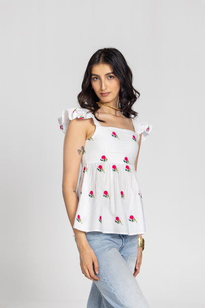 Parrot Peony Ruffle Sleeve Top | Past Modern at Broadway