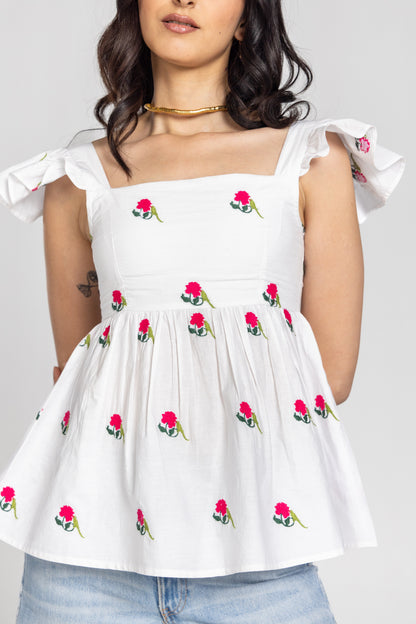 Parrot Peony Ruffle Sleeve Top | Past Modern at Broadway