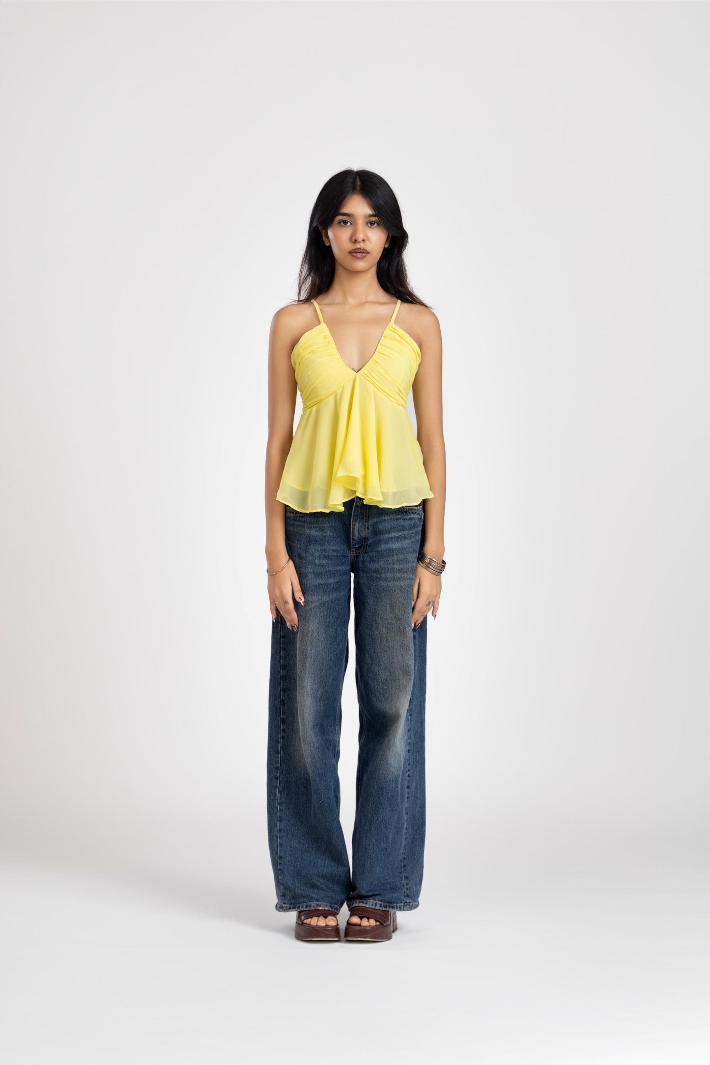 Yellow Pleated Top
