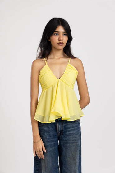 Yellow Pleated Top
