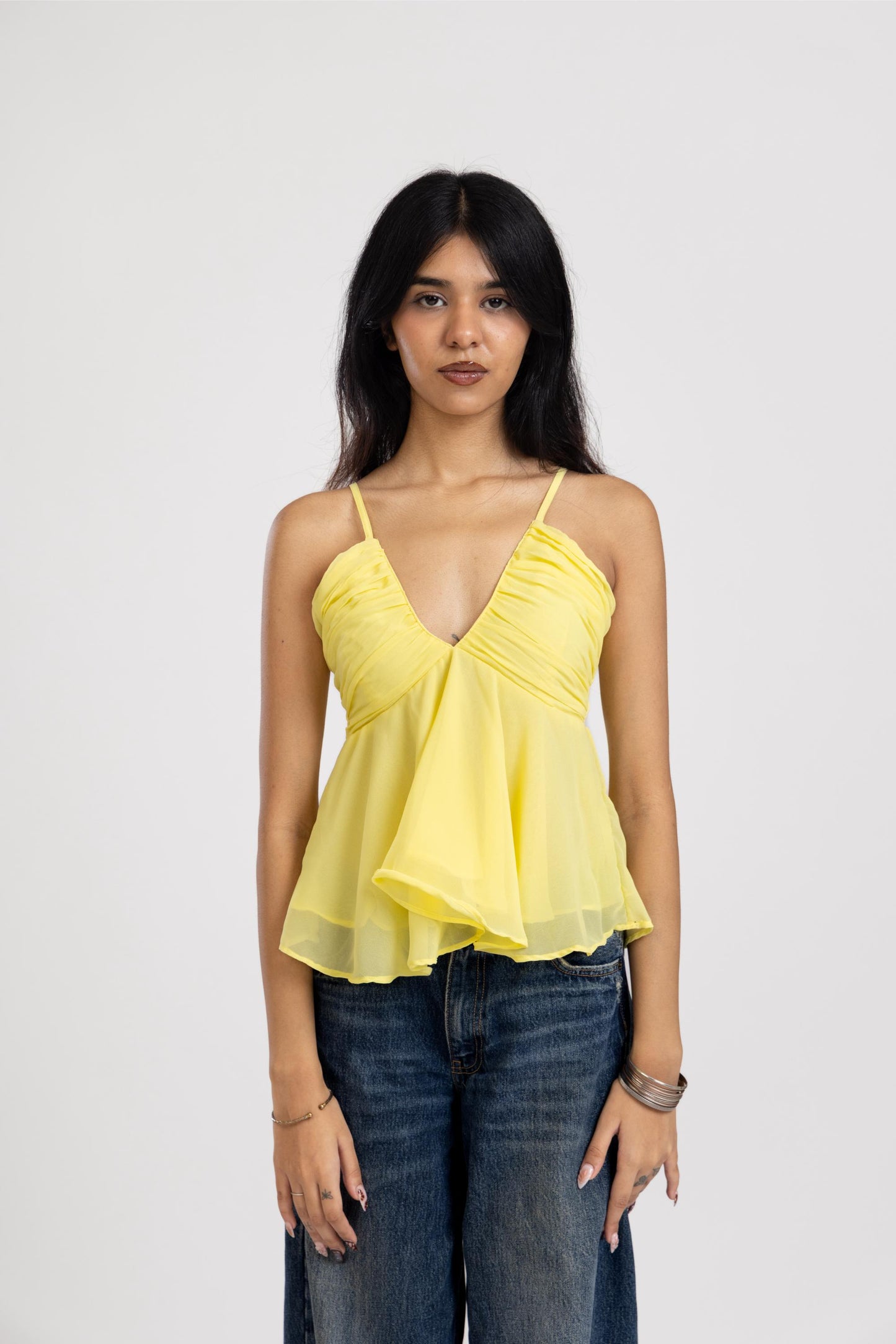 Yellow Pleated Top