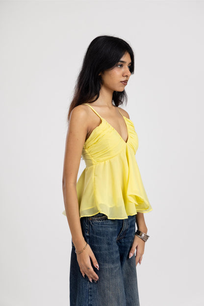 Yellow Pleated Top
