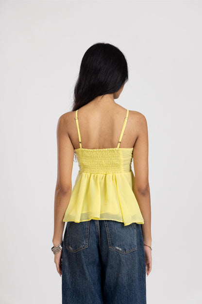 Yellow Pleated Top