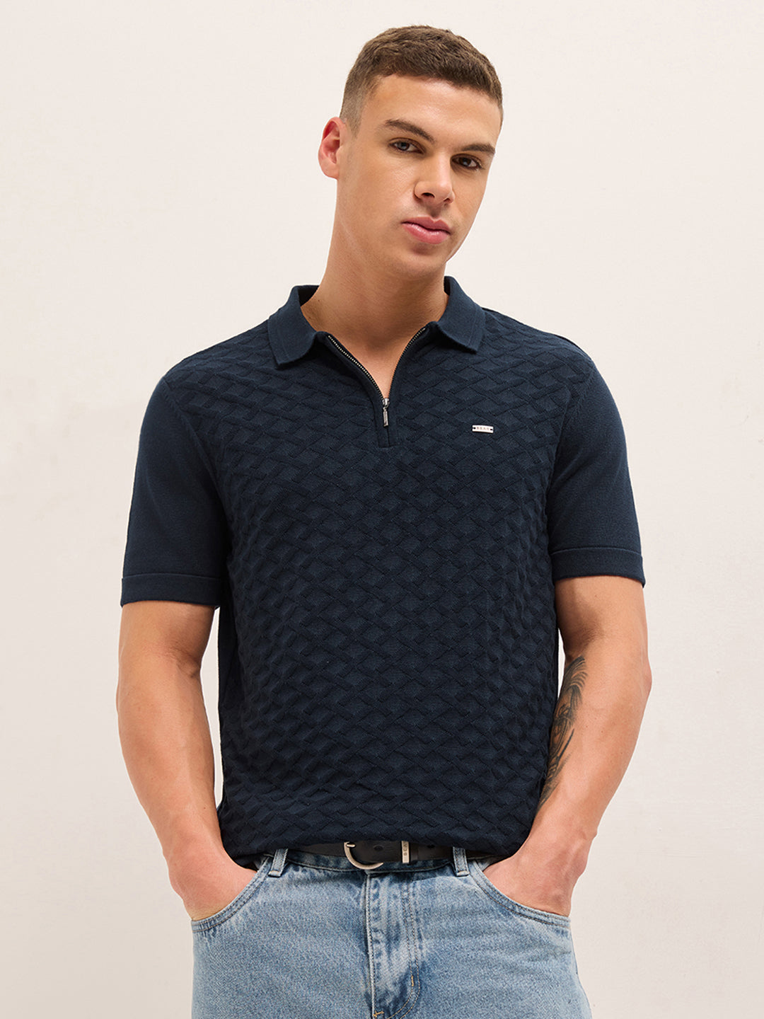 MenÕs Cotton Textured Regular Fit Polo POL-AIDEN-BL