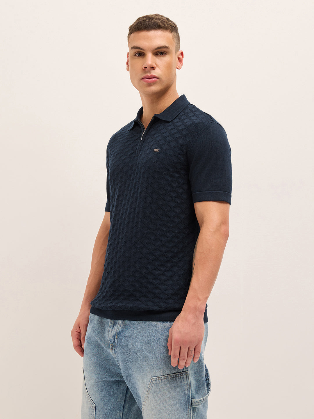 MenÕs Cotton Textured Regular Fit Polo POL-AIDEN-BL