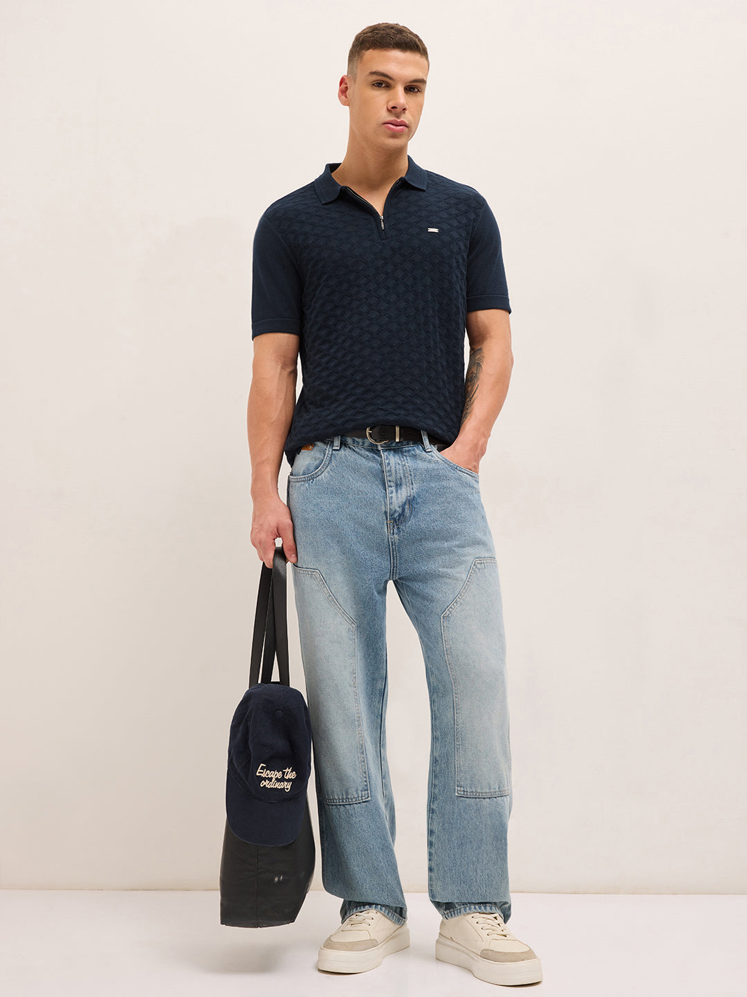 MenÕs Cotton Textured Regular Fit Polo POL-AIDEN-BL