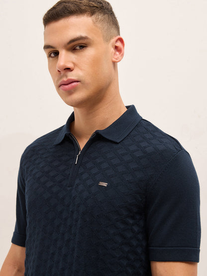 MenÕs Cotton Textured Regular Fit Polo POL-AIDEN-BL