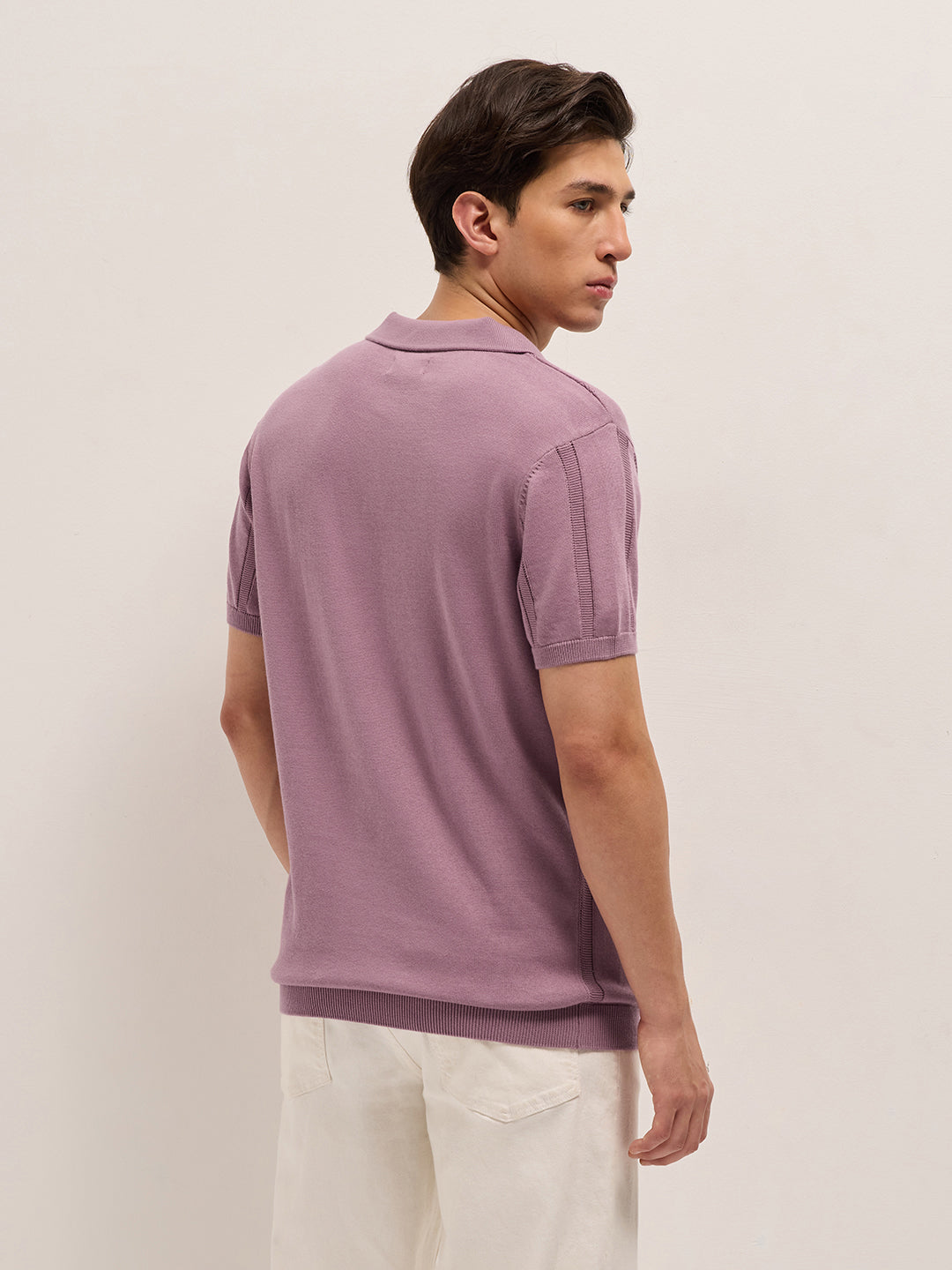 Men Pure Cotton Textured Flat Knit Slim Fit Polo POL-ARLOSK-PK