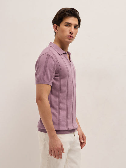 Men Pure Cotton Textured Flat Knit Slim Fit Polo POL-ARLOSK-PK