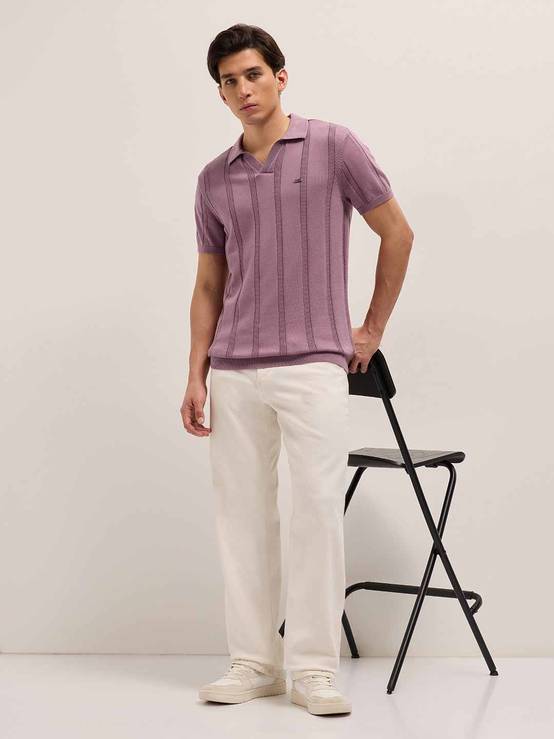 Men Pure Cotton Textured Flat Knit Slim Fit Polo POL-ARLOSK-PK